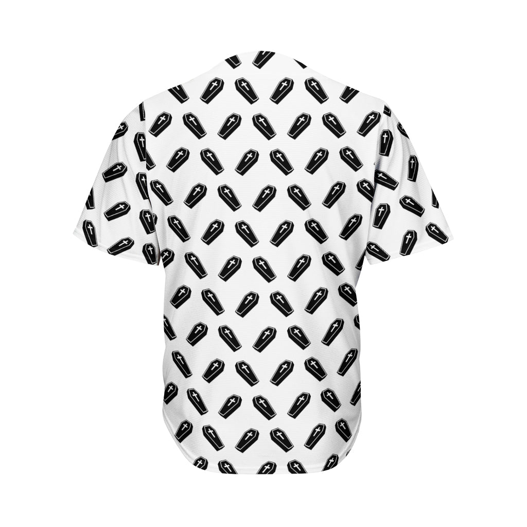 Black And White Coffin Pattern Print Men's Baseball Jersey