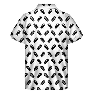 Black And White Coffin Pattern Print Men's Short Sleeve Shirt