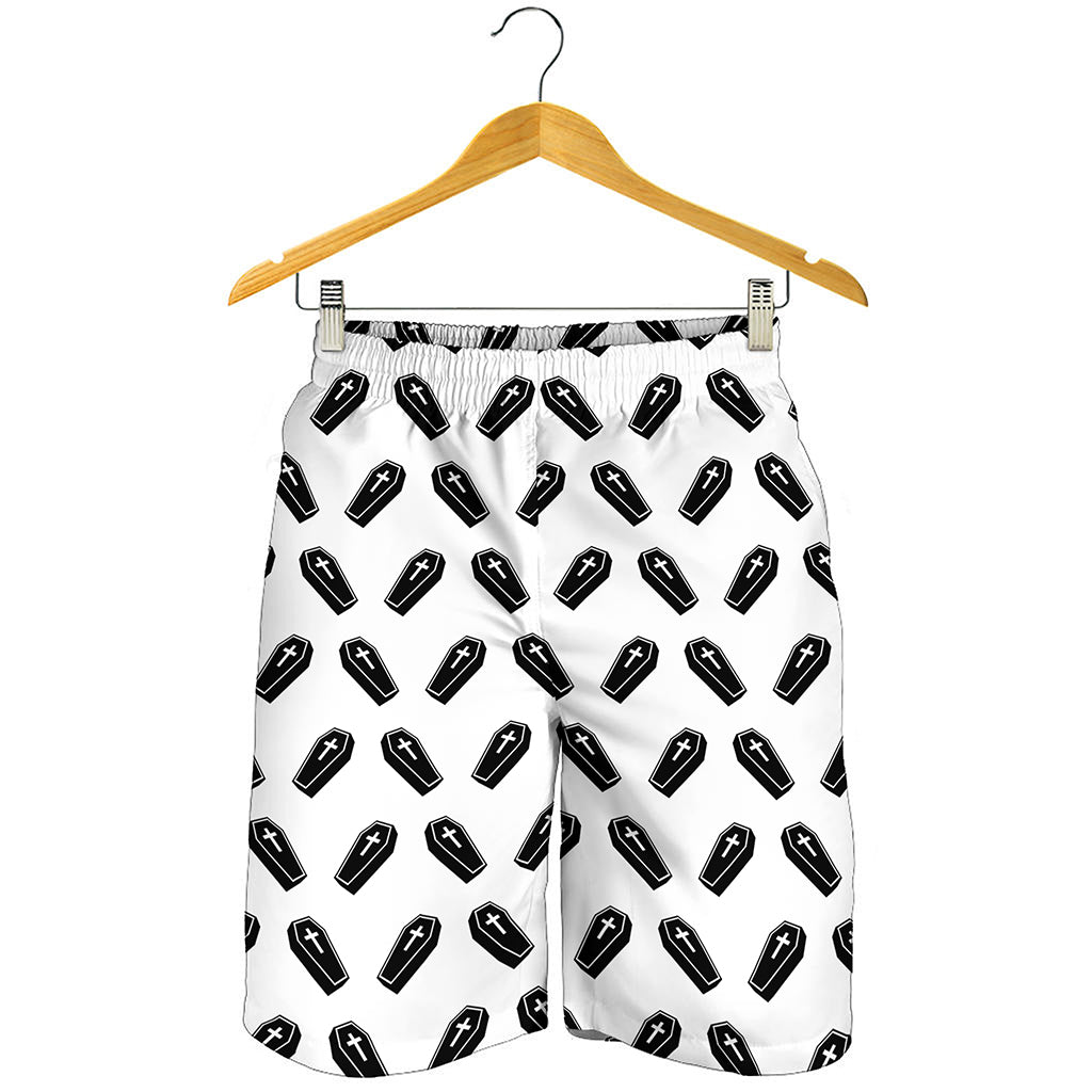 Black And White Coffin Pattern Print Men's Shorts