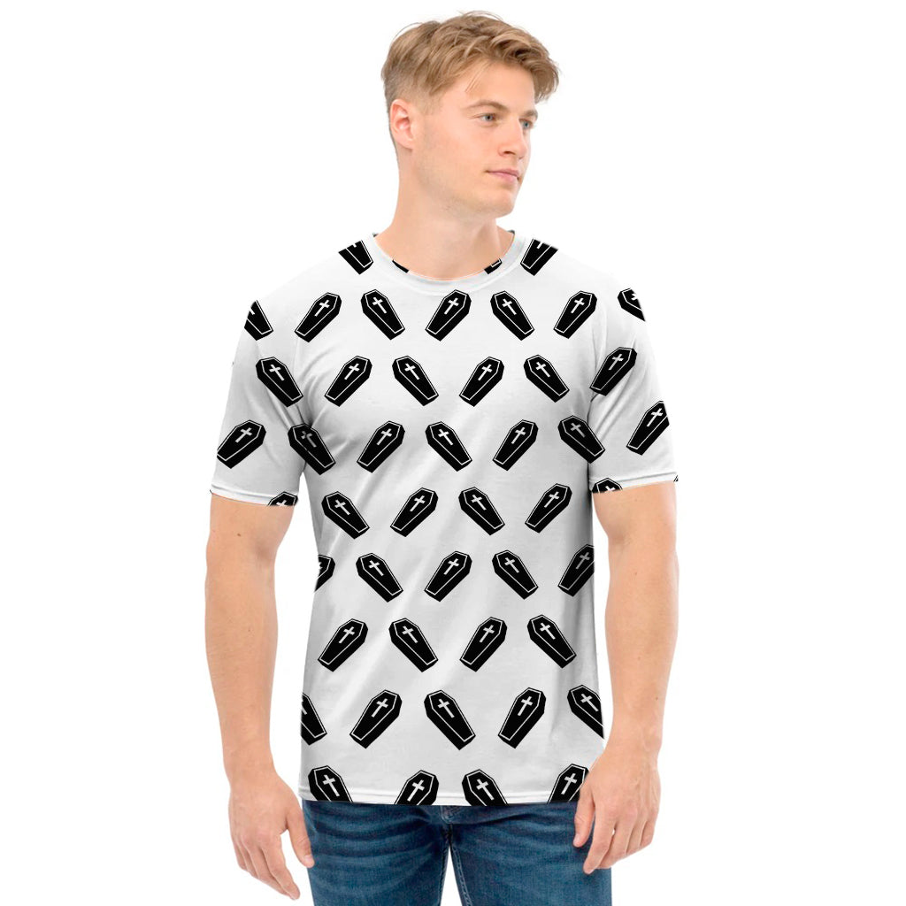 Black And White Coffin Pattern Print Men's T-Shirt