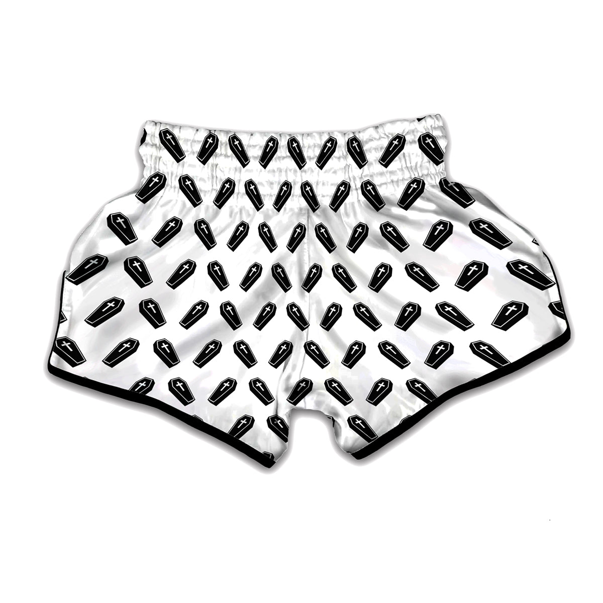 Black And White Coffin Pattern Print Muay Thai Boxing Shorts