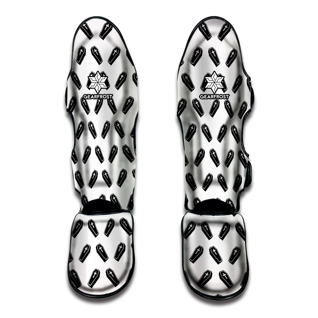 Black And White Coffin Pattern Print Muay Thai Shin Guard