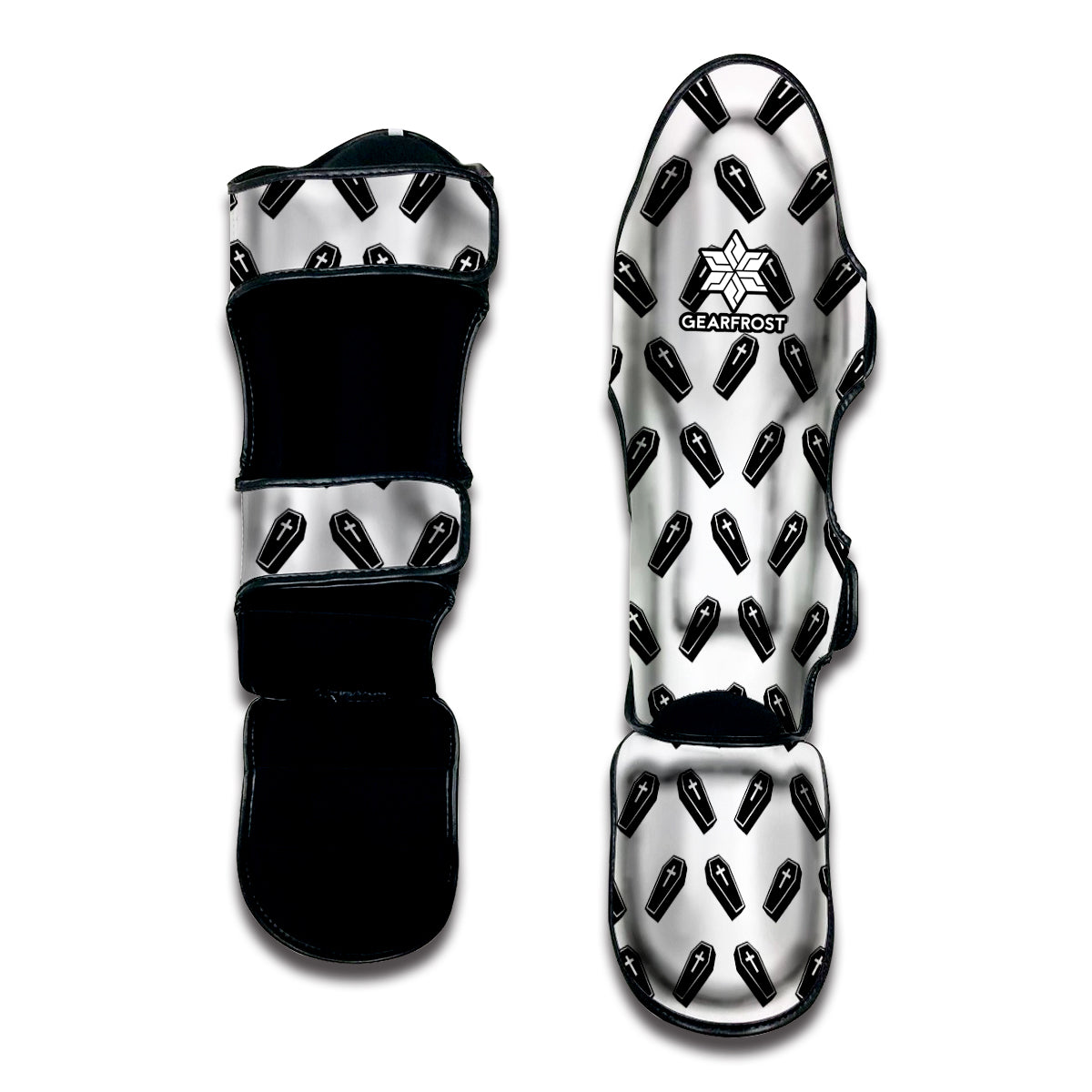 Black And White Coffin Pattern Print Muay Thai Shin Guard