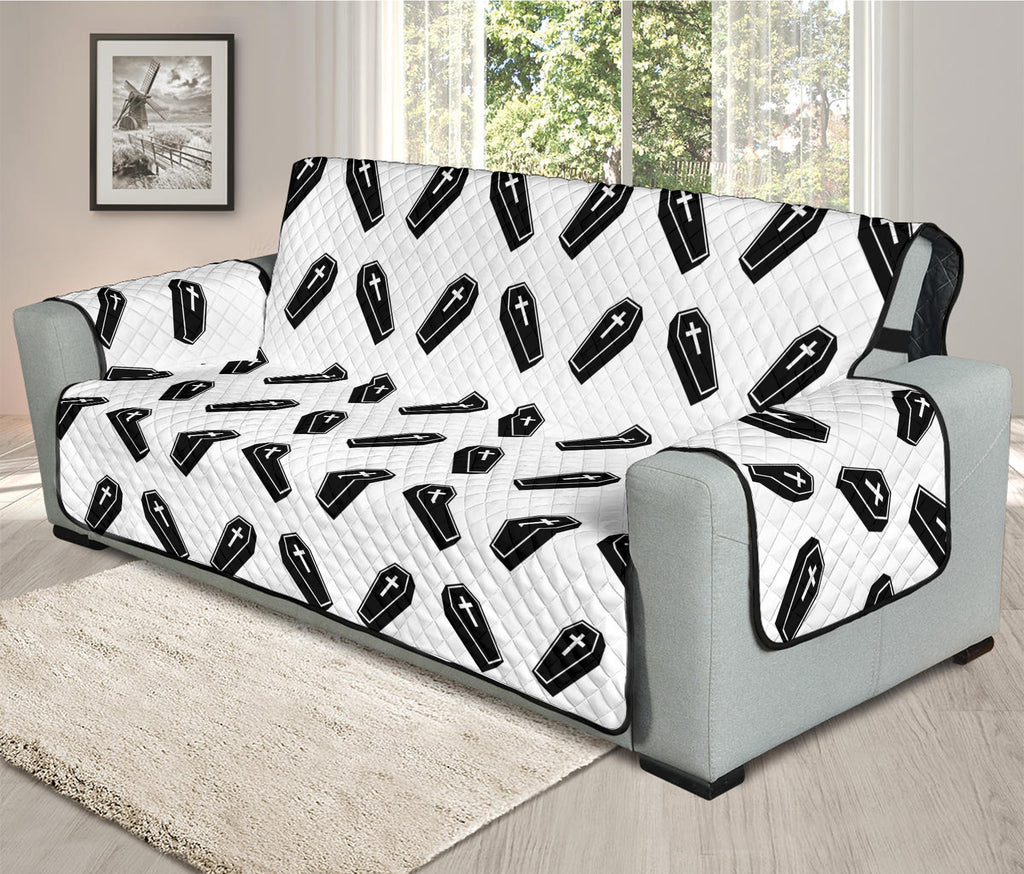 Black And White Coffin Pattern Print Oversized Sofa Protector