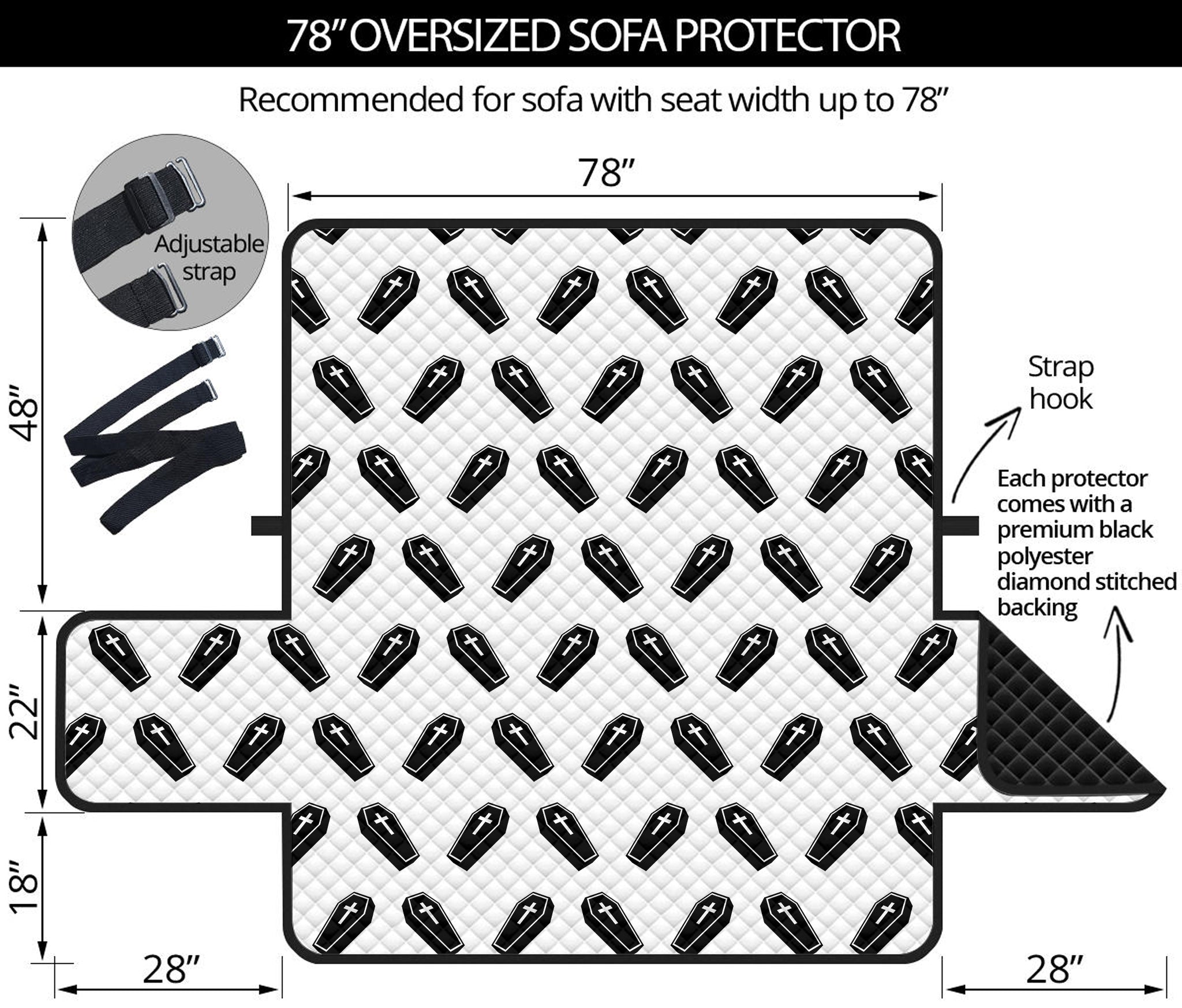 Black And White Coffin Pattern Print Oversized Sofa Protector