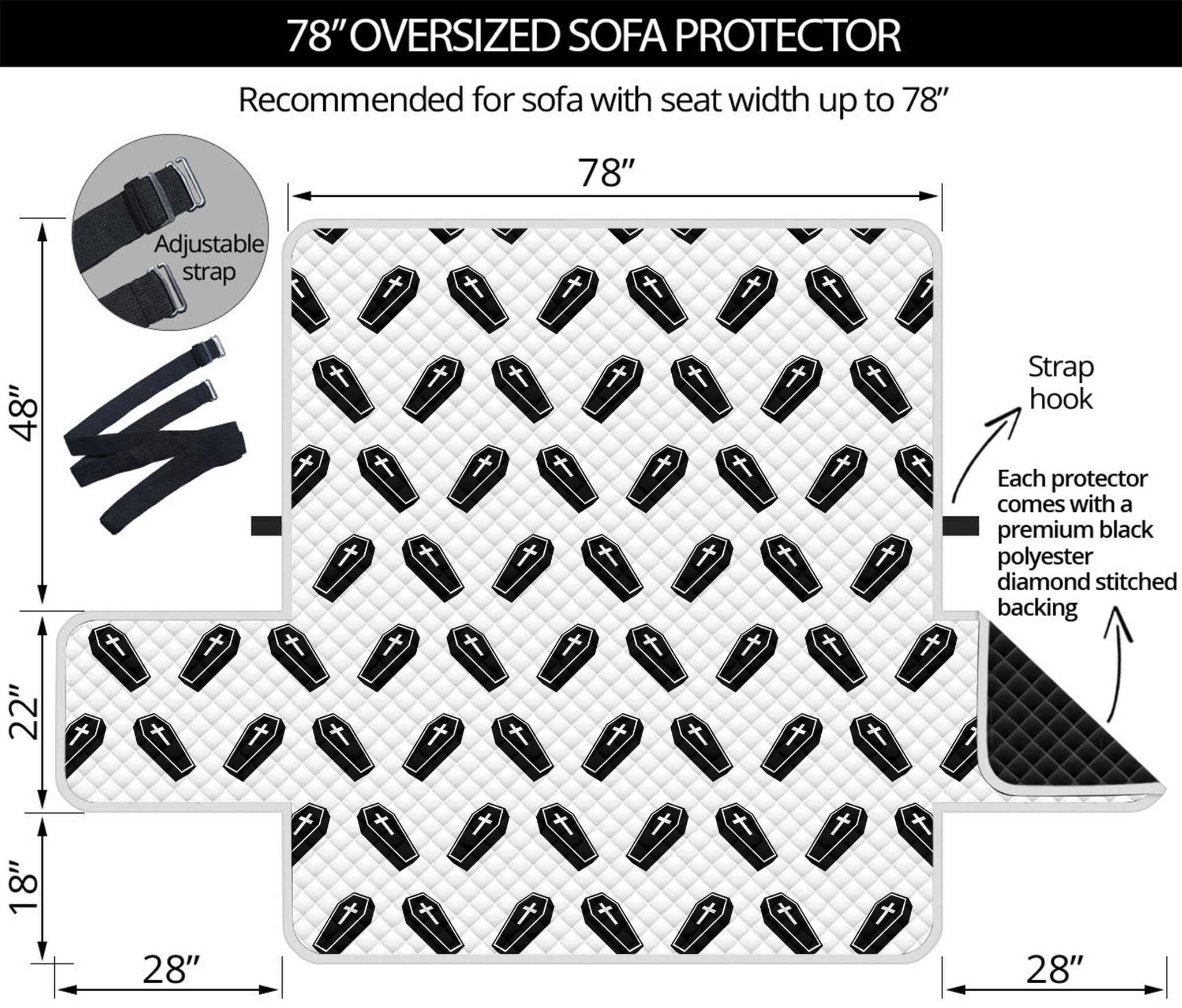 Black And White Coffin Pattern Print Oversized Sofa Protector