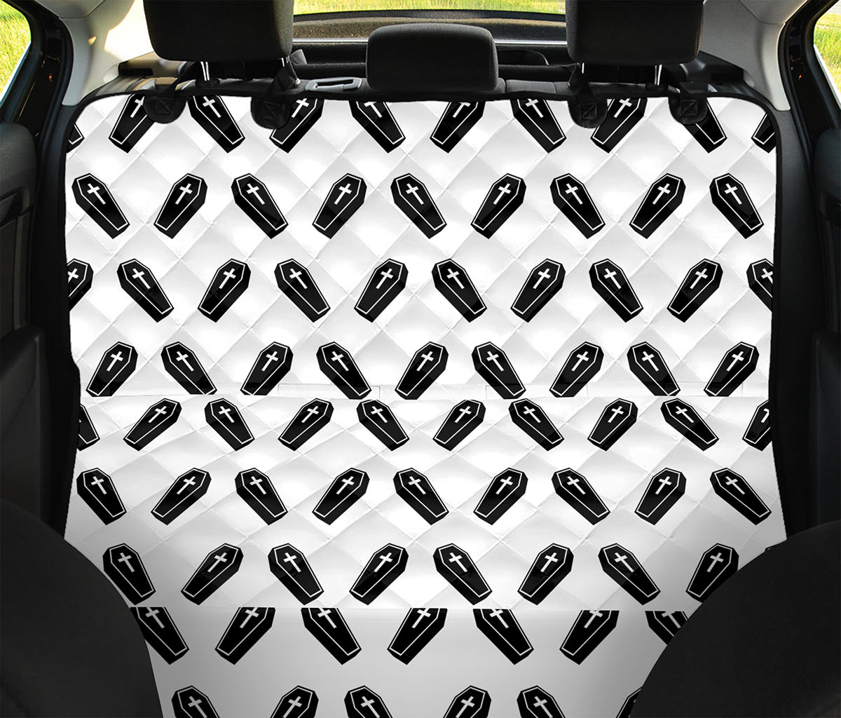 Black And White Coffin Pattern Print Pet Car Back Seat Cover