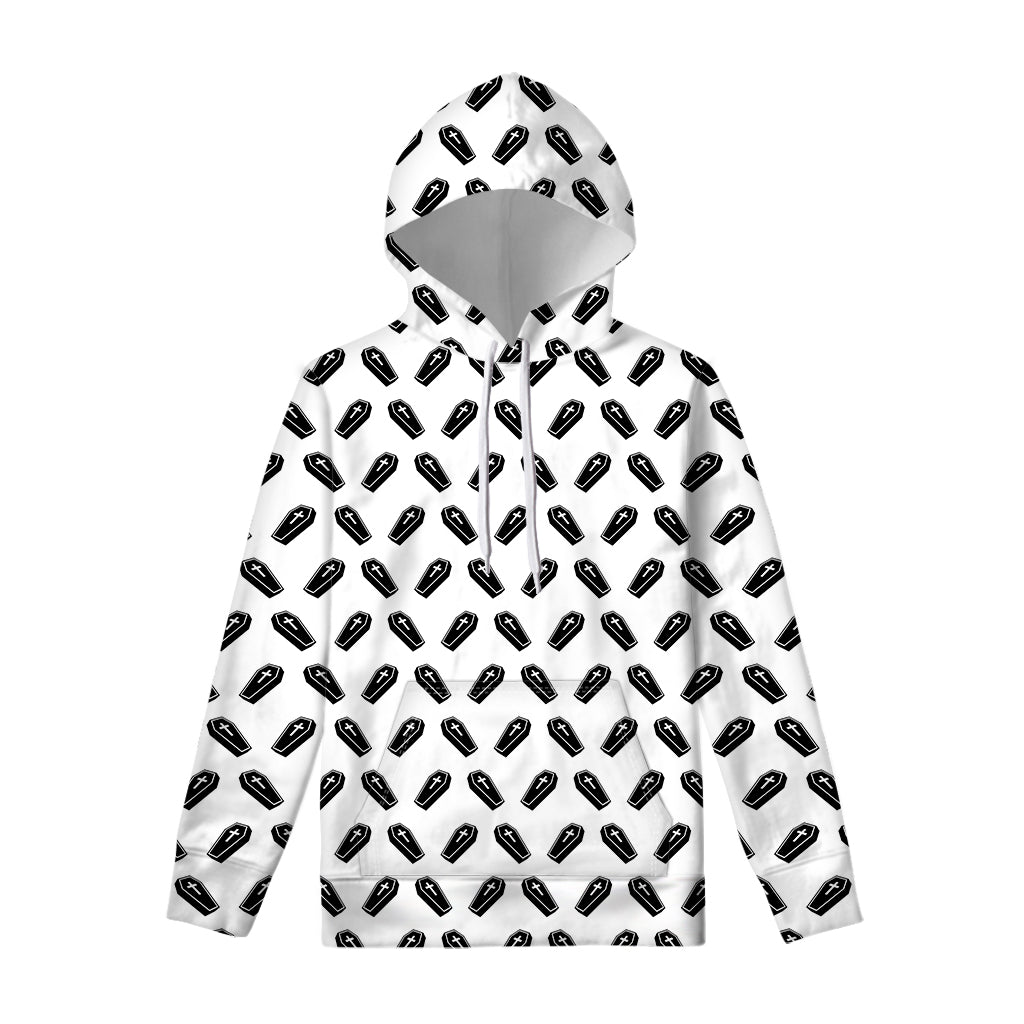 Black And White Coffin Pattern Print Pullover Hoodie
