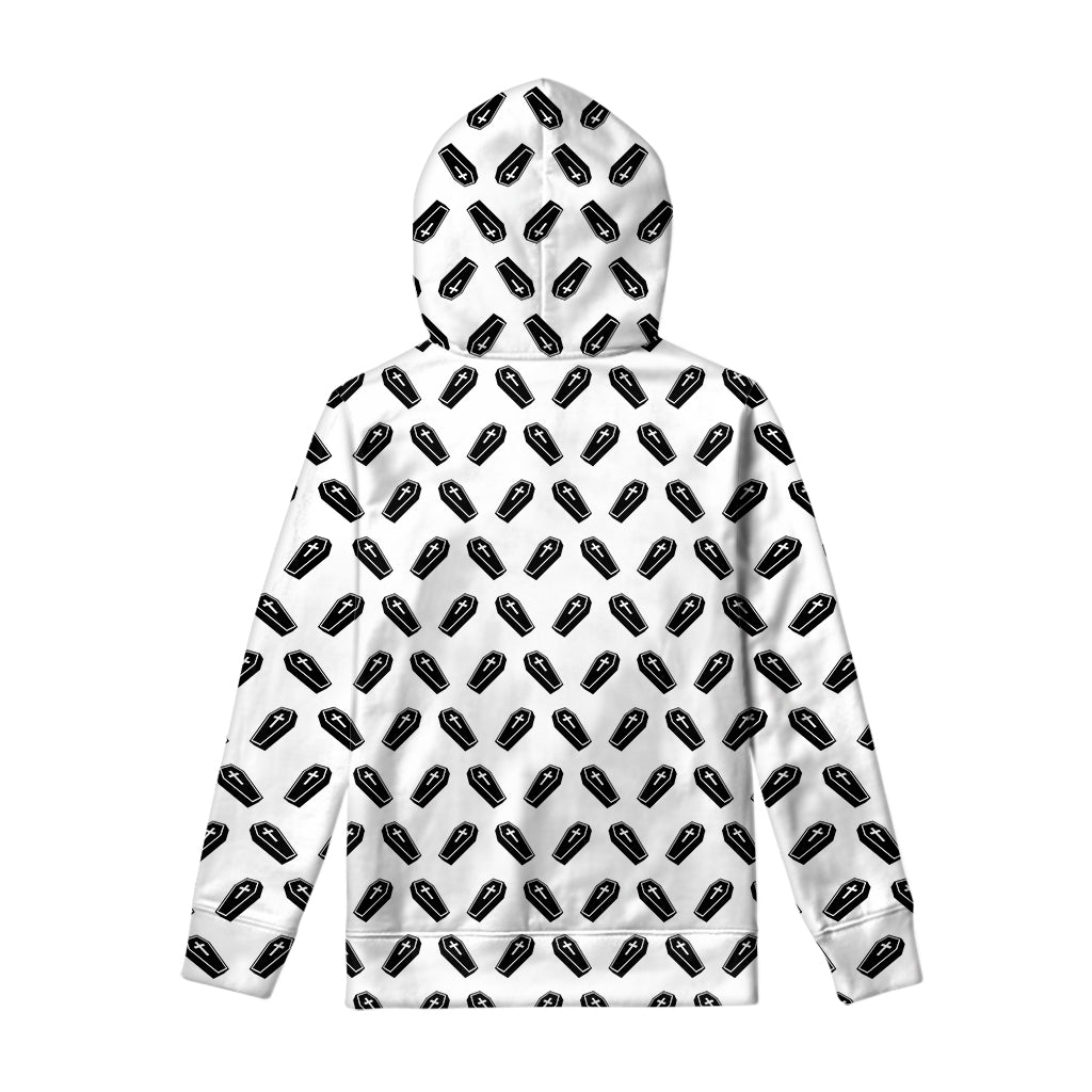 Black And White Coffin Pattern Print Pullover Hoodie