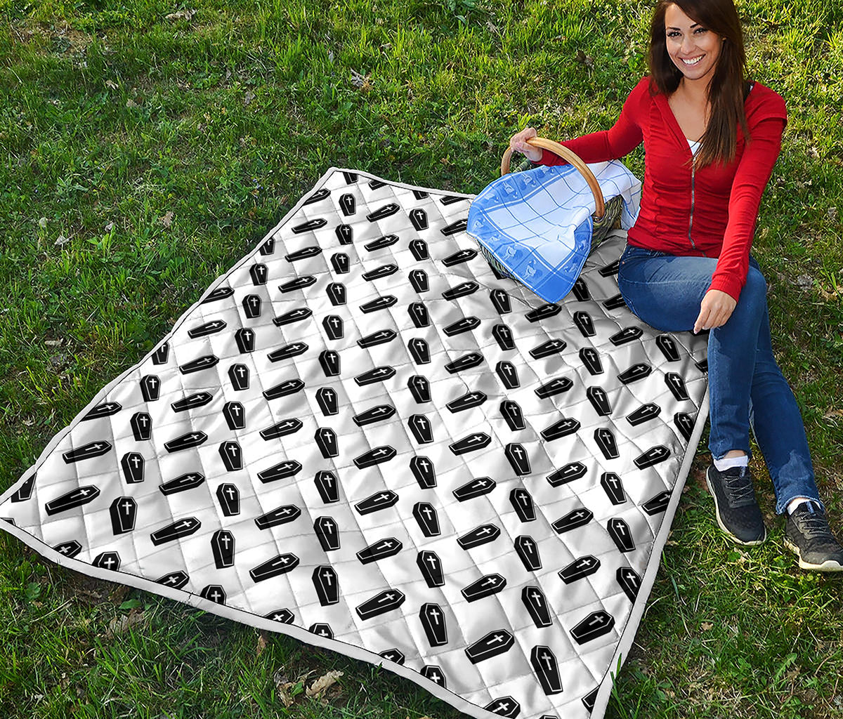 Black And White Coffin Pattern Print Quilt