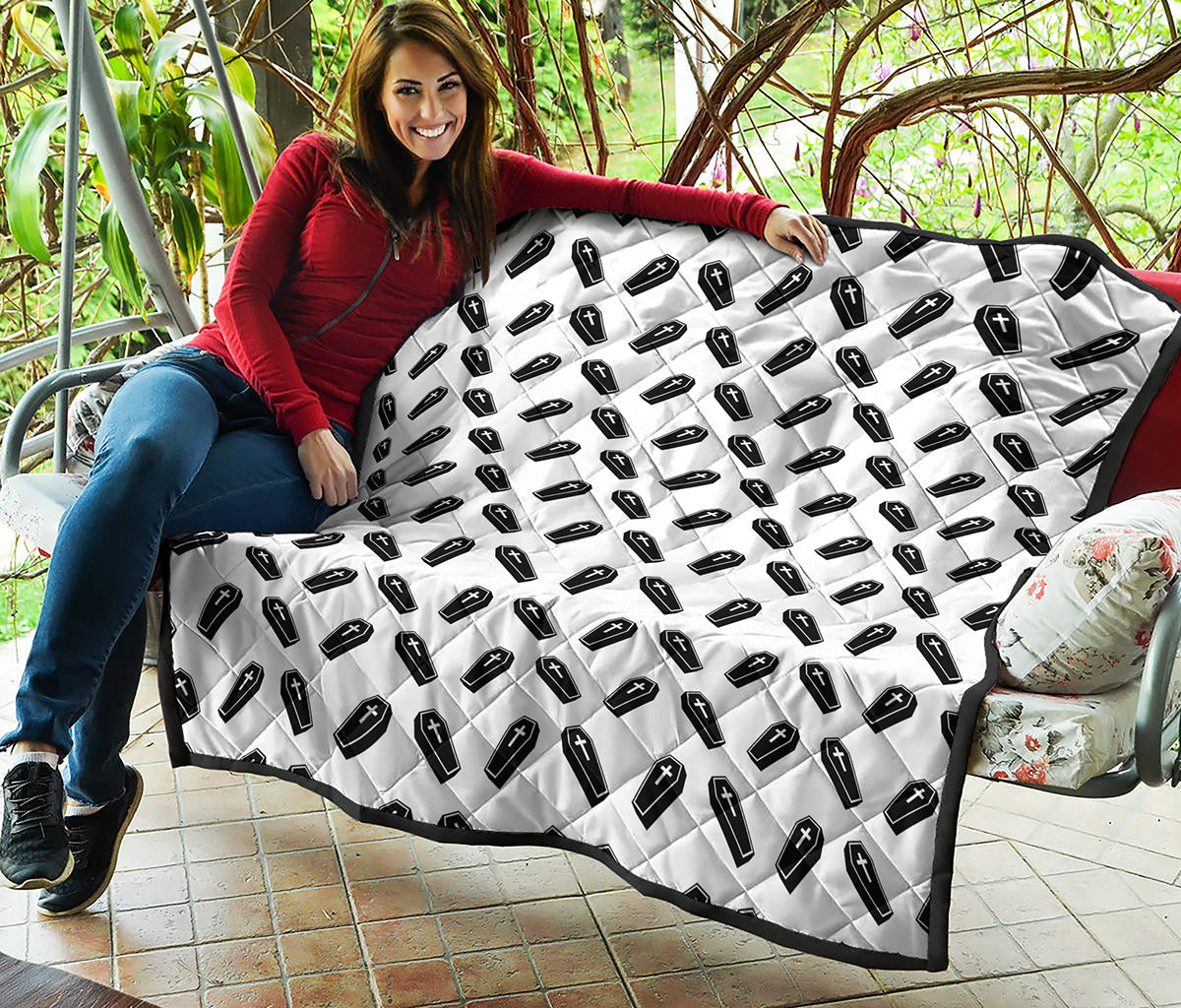 Black And White Coffin Pattern Print Quilt