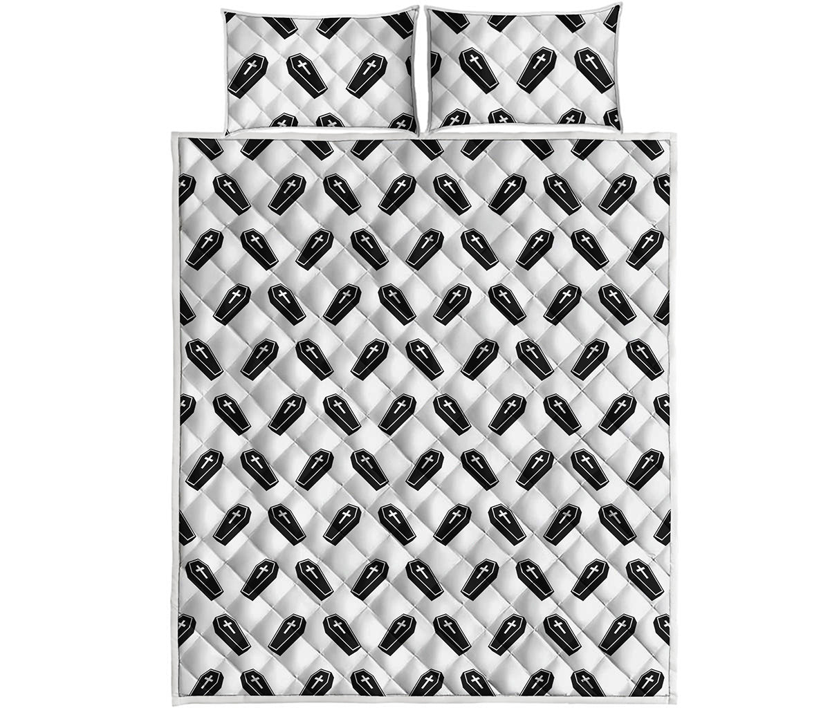 Black And White Coffin Pattern Print Quilt Bed Set