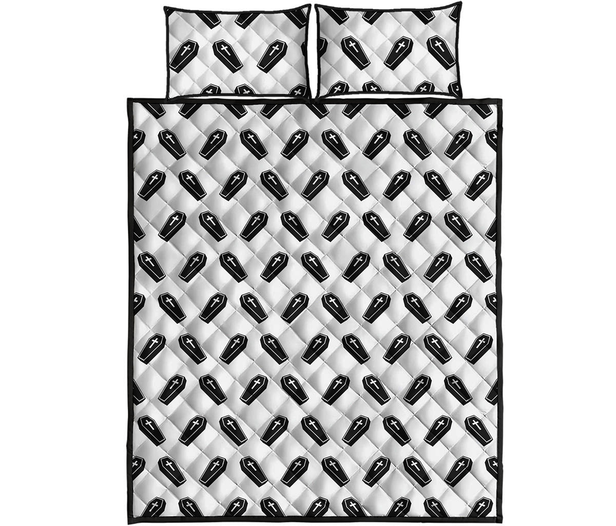 Black And White Coffin Pattern Print Quilt Bed Set