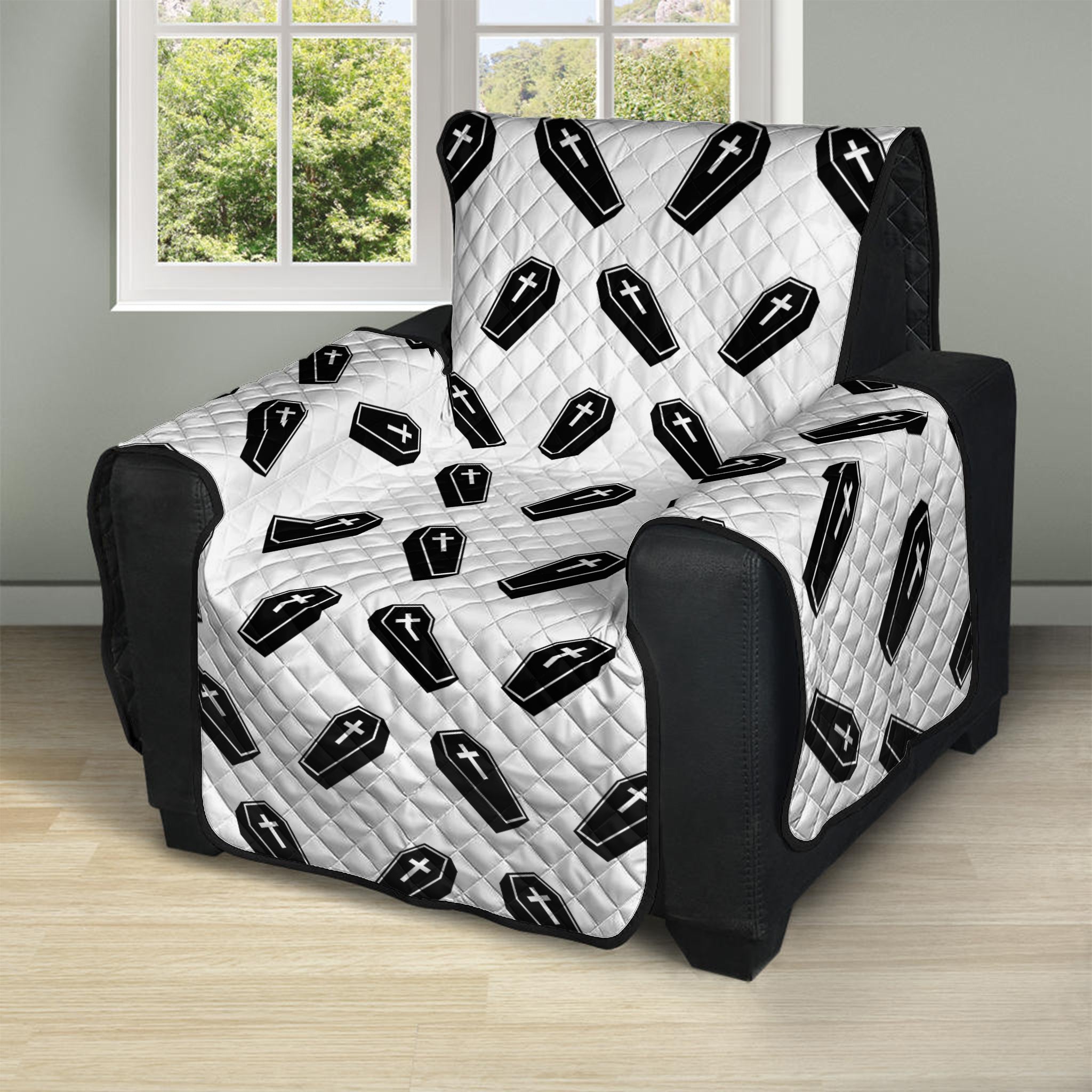 Black And White Coffin Pattern Print Recliner Protector