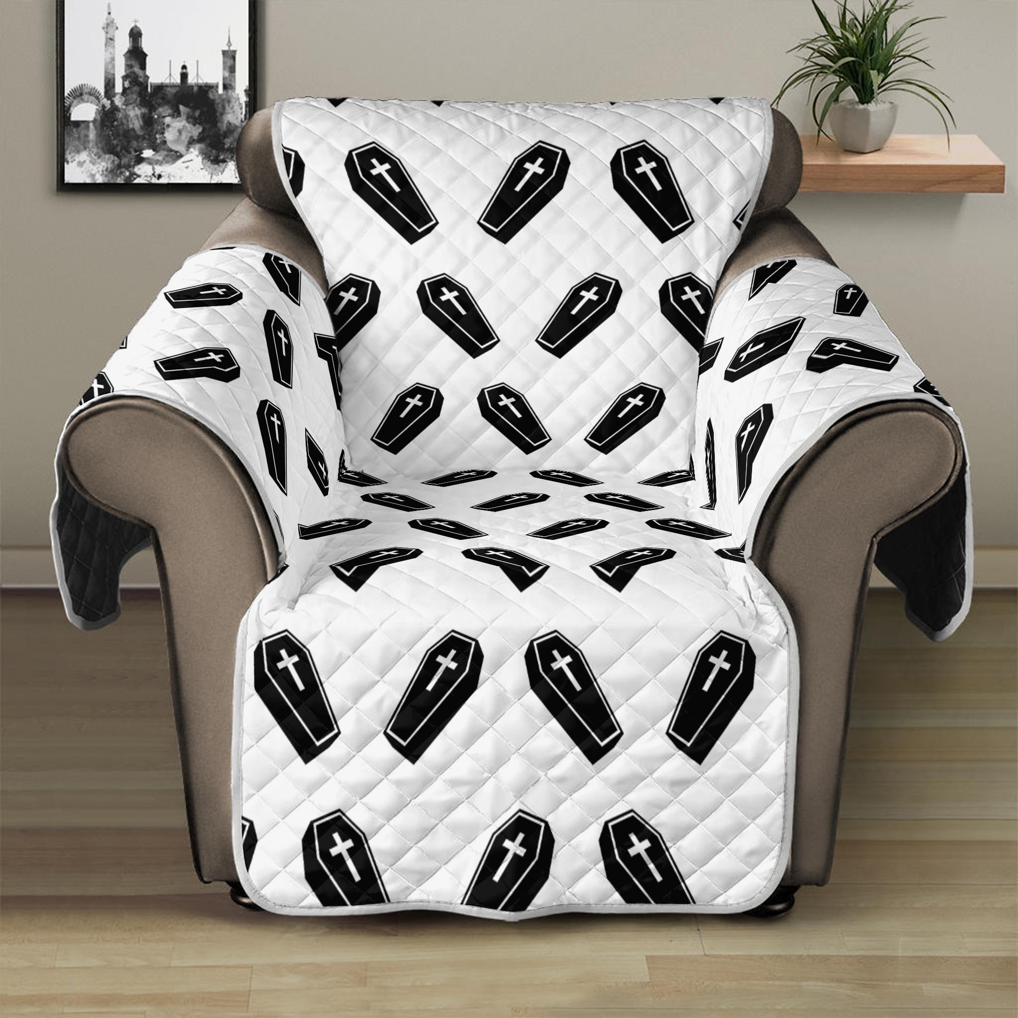 Black And White Coffin Pattern Print Recliner Protector