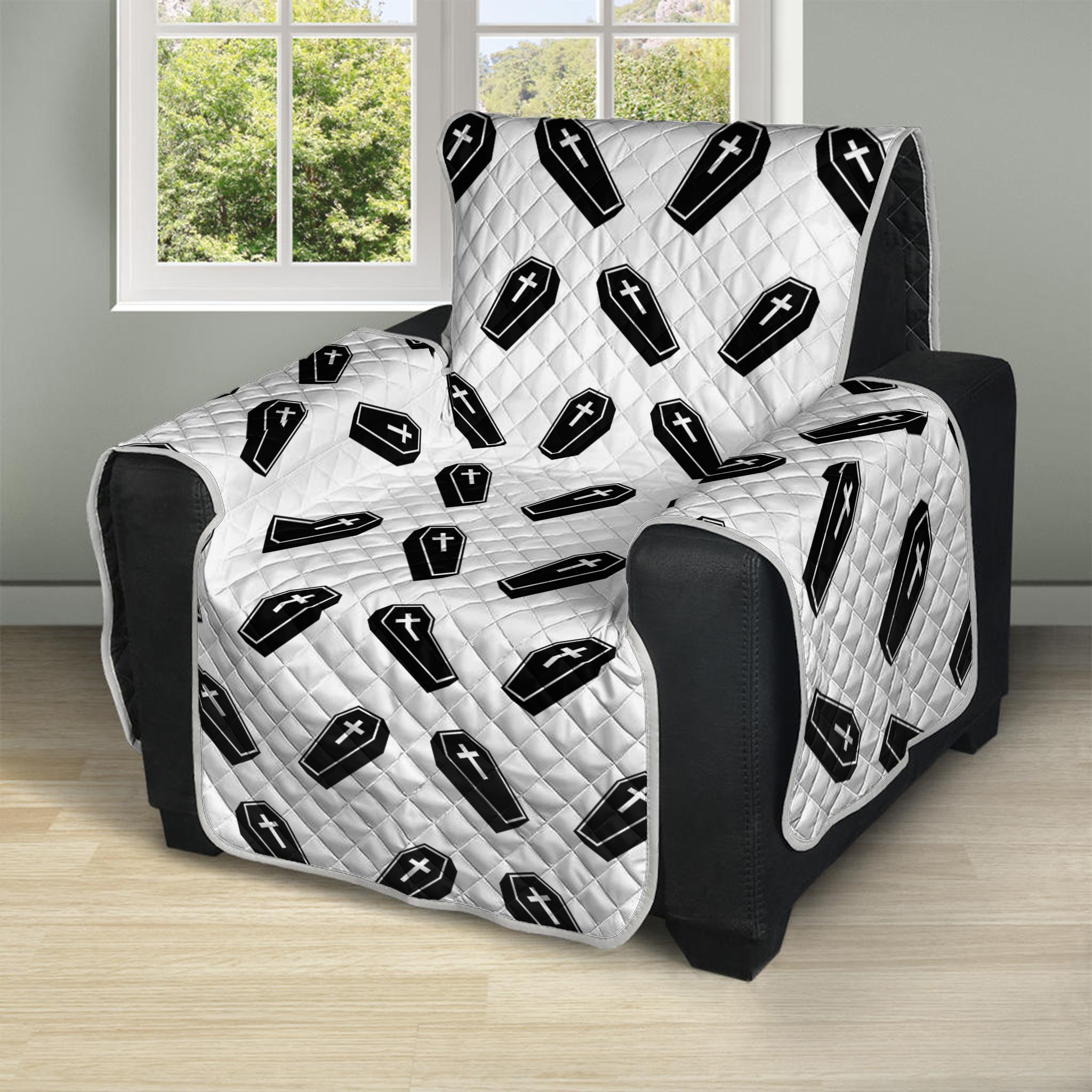 Black And White Coffin Pattern Print Recliner Protector