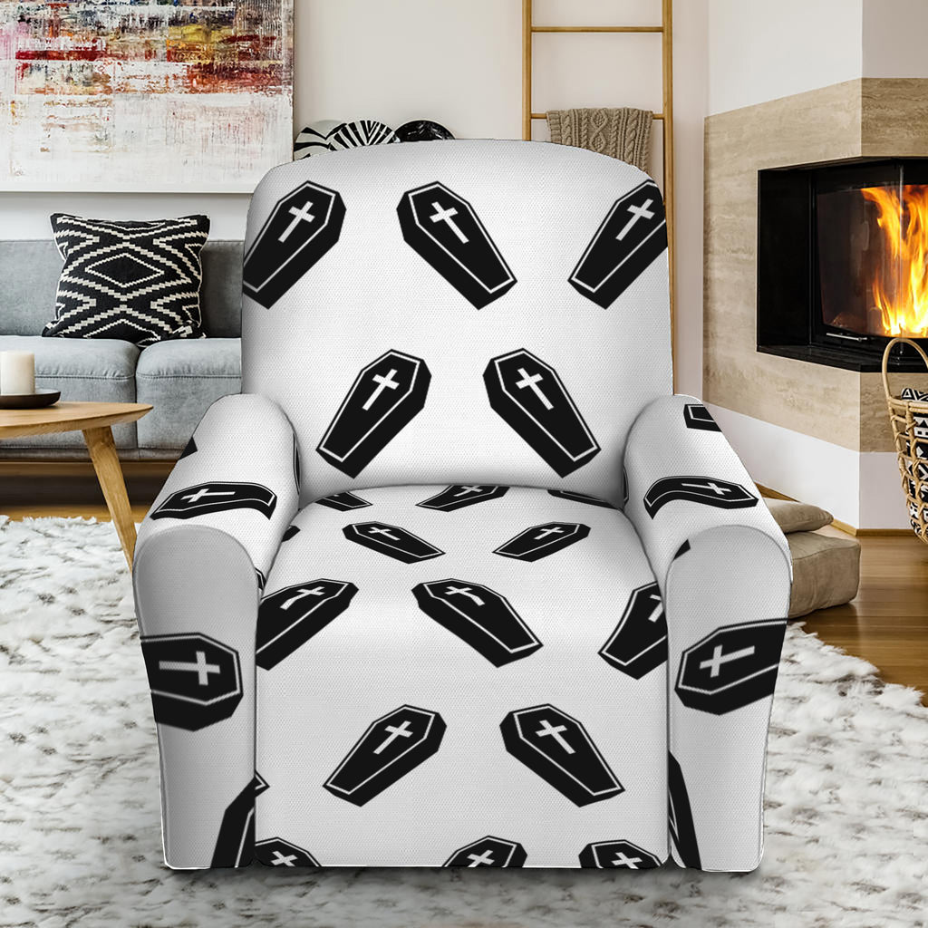 Black And White Coffin Pattern Print Recliner Slipcover