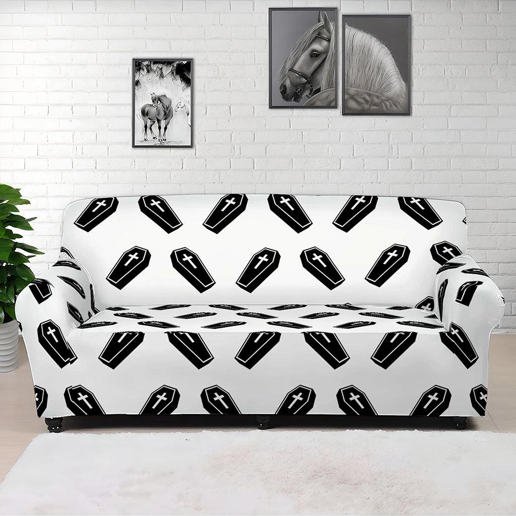 Black And White Coffin Pattern Print Sofa Cover