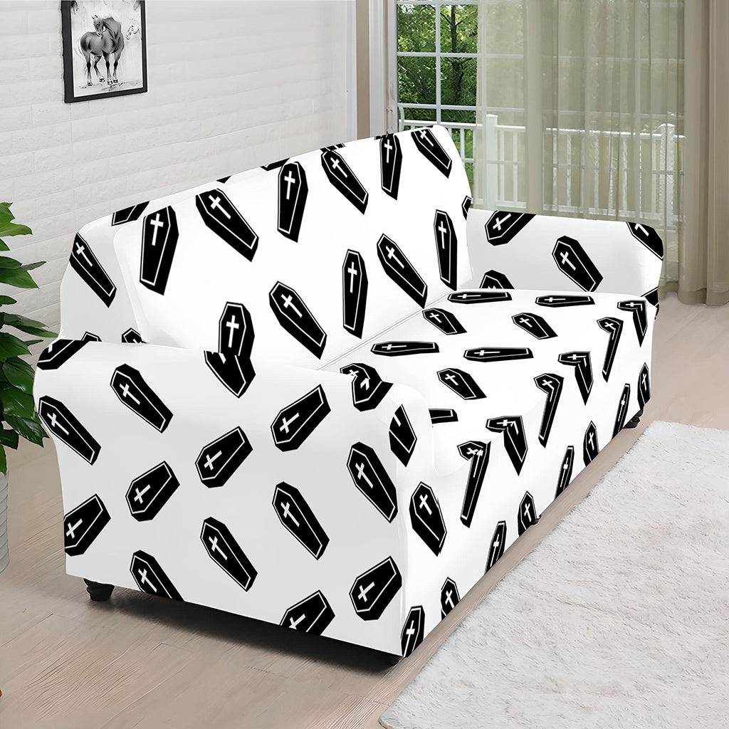 Black And White Coffin Pattern Print Sofa Cover