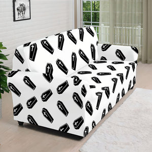 Black And White Coffin Pattern Print Sofa Cover