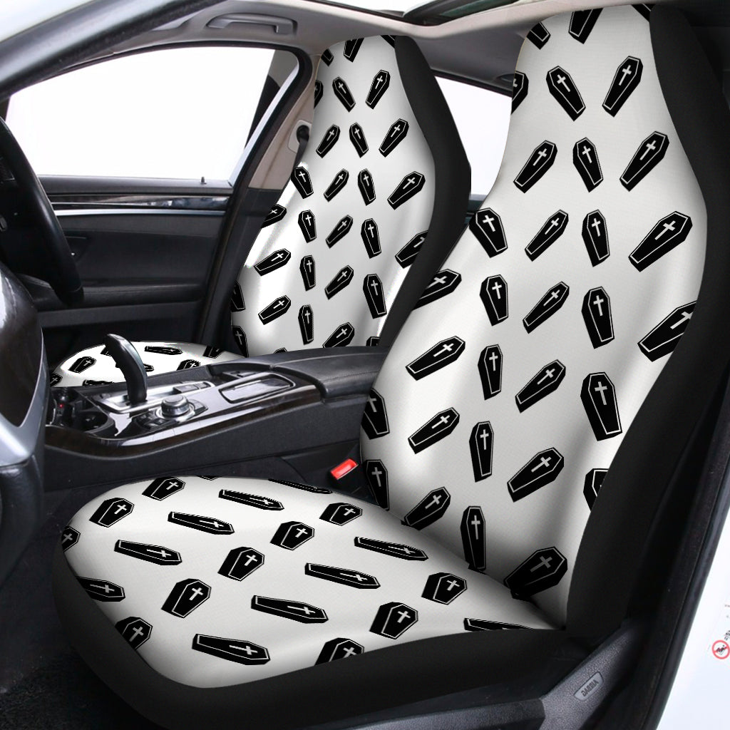 Black And White Coffin Pattern Print Universal Fit Car Seat Covers