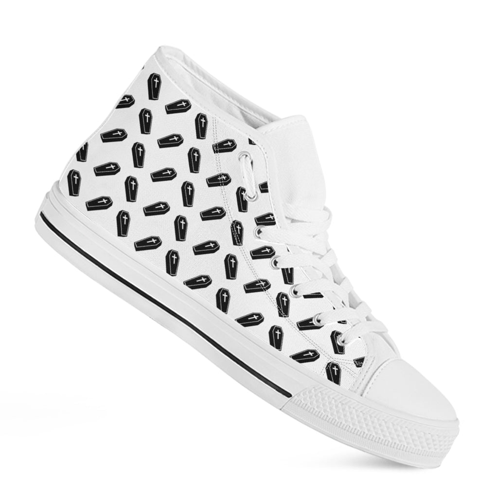 Black And White Coffin Pattern Print White High Top Shoes