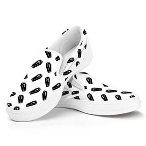 Black And White Coffin Pattern Print White Slip On Shoes