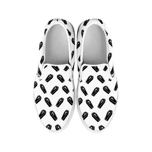 Black And White Coffin Pattern Print White Slip On Shoes