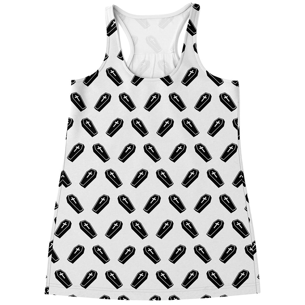 Black And White Coffin Pattern Print Women's Racerback Tank Top