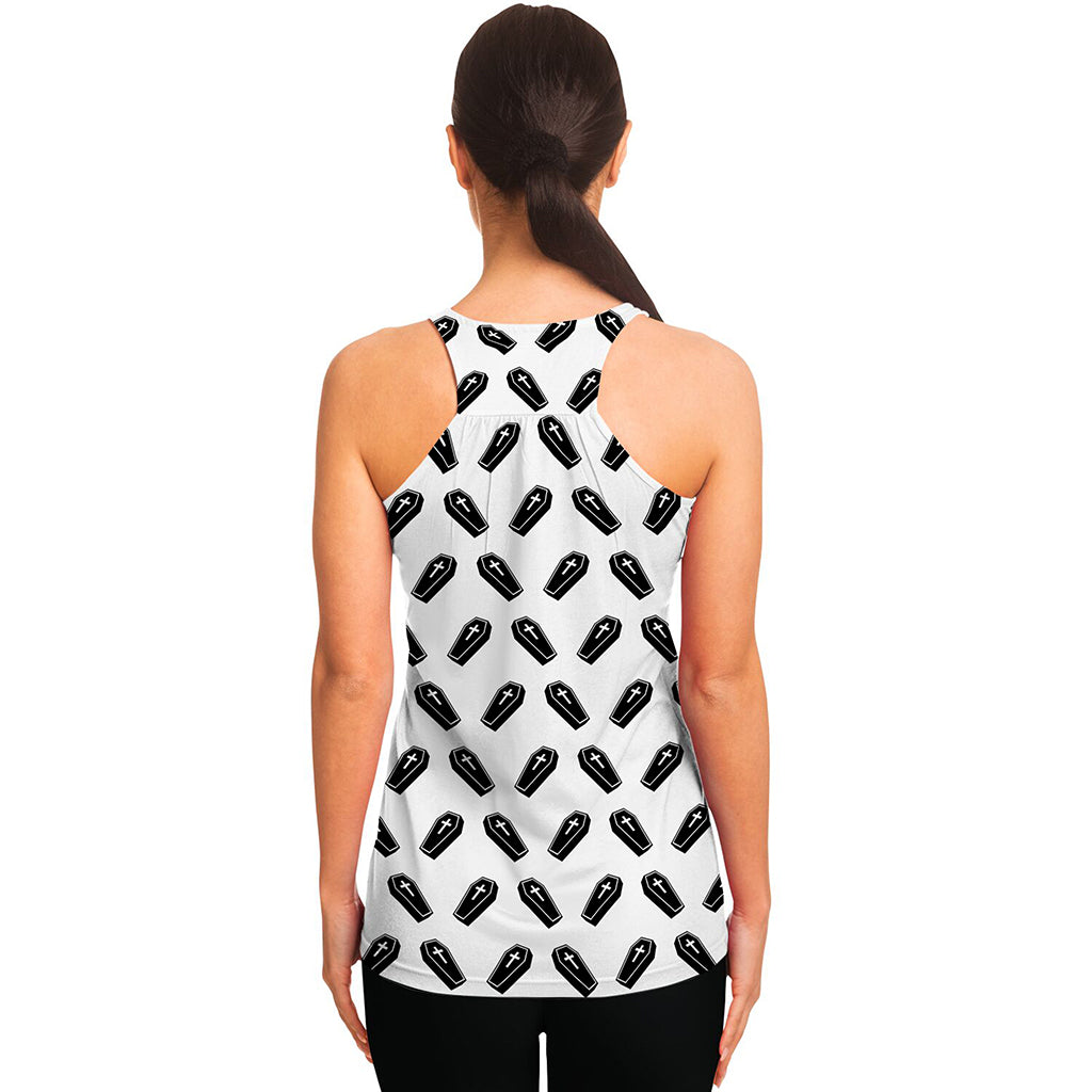 Black And White Coffin Pattern Print Women's Racerback Tank Top