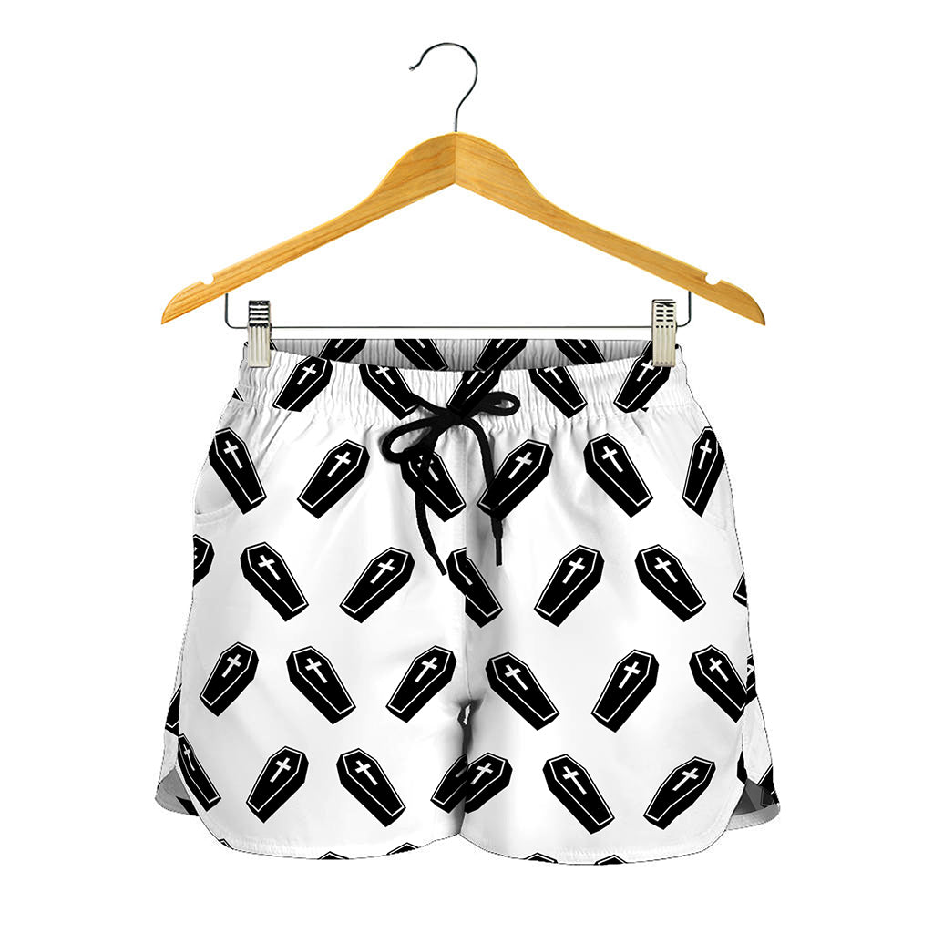 Black And White Coffin Pattern Print Women's Shorts