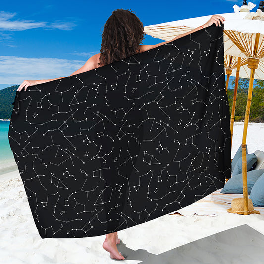 Black And White Constellation Print Beach Sarong Wrap