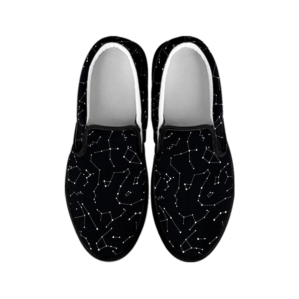 Black And White Constellation Print Black Slip On Shoes