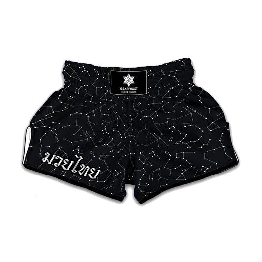 Black And White Constellation Print Muay Thai Boxing Shorts