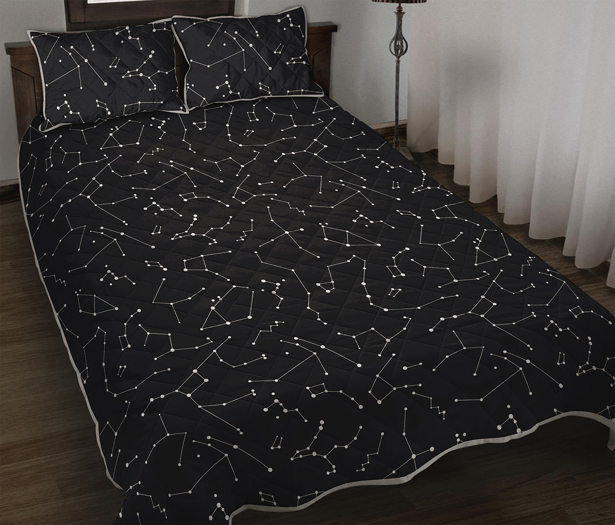 Black And White Constellation Print Quilt Bed Set