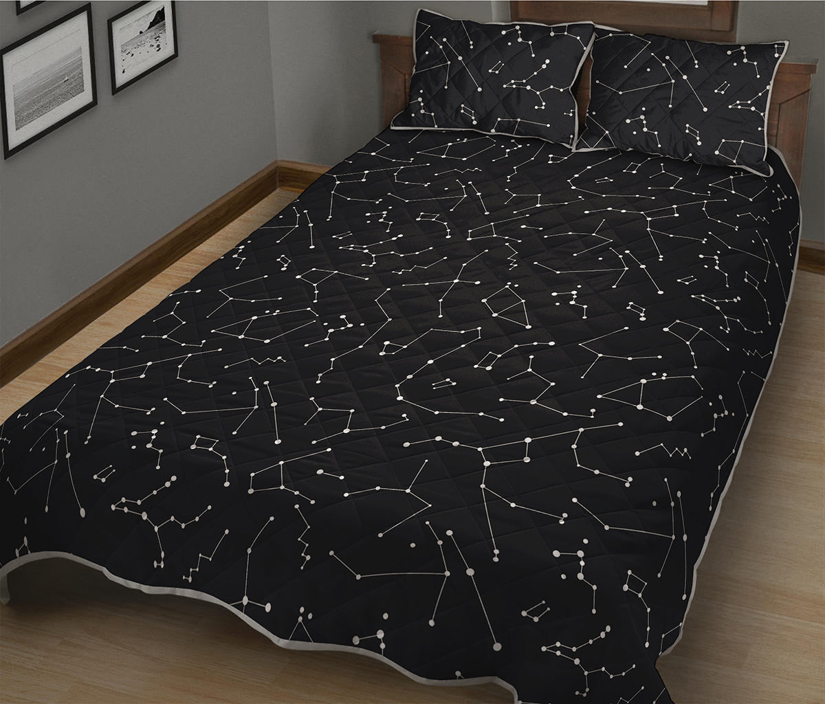 Black And White Constellation Print Quilt Bed Set