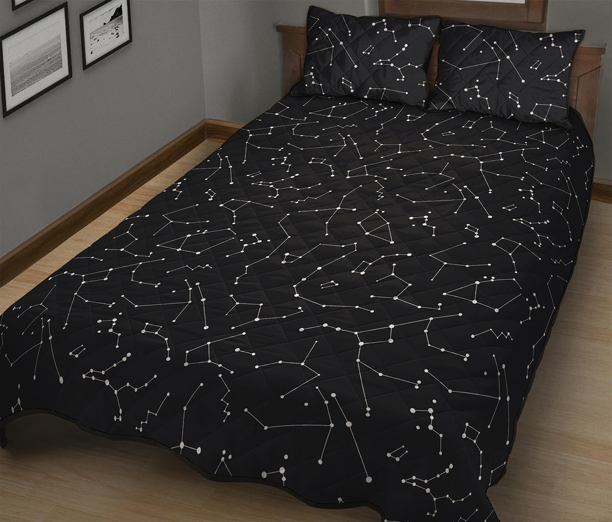 Black And White Constellation Print Quilt Bed Set
