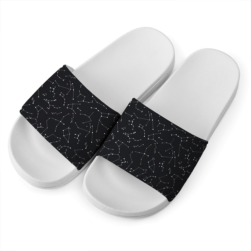 Black And White Constellation Print White Slide Sandals