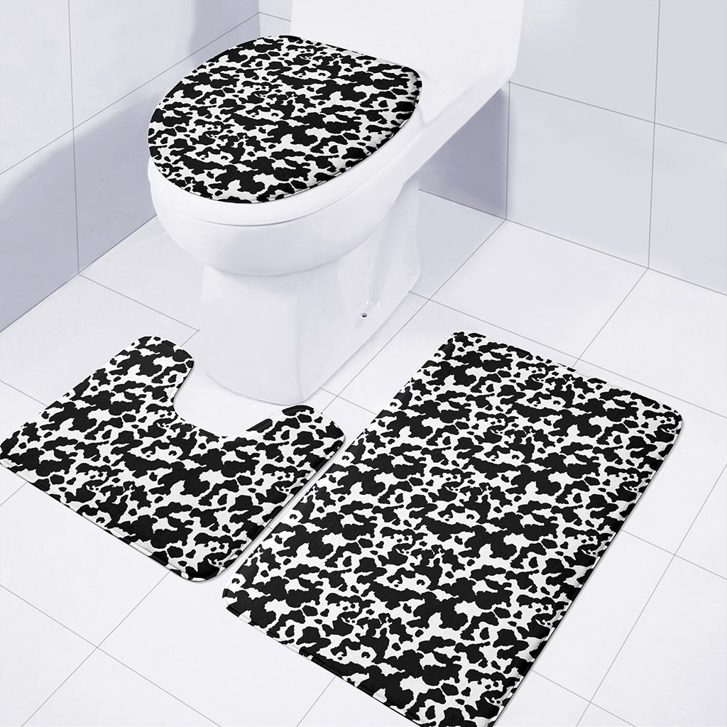 Black And White Cow Pattern Print 3 Piece Bath Mat Set
