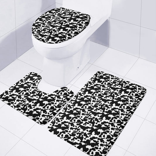Black And White Cow Pattern Print 3 Piece Bath Mat Set
