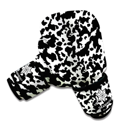 Black And White Cow Pattern Print Boxing Gloves