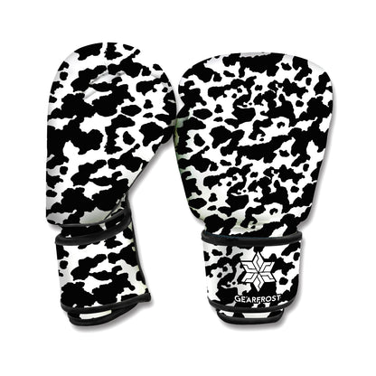 Black And White Cow Pattern Print Boxing Gloves