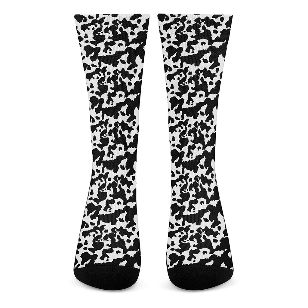 Black And White Cow Pattern Print Crew Socks