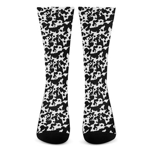 Black And White Cow Pattern Print Crew Socks