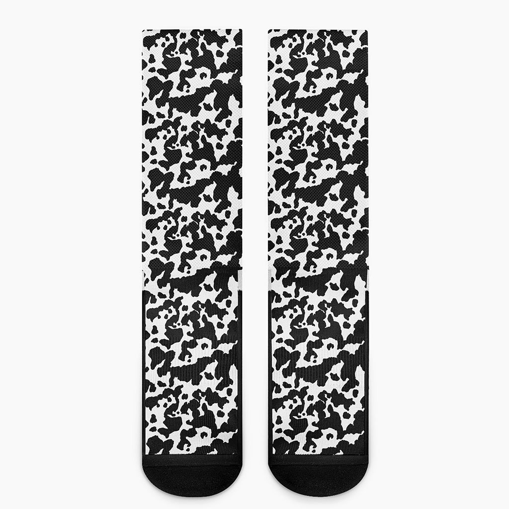 Black And White Cow Pattern Print Crew Socks