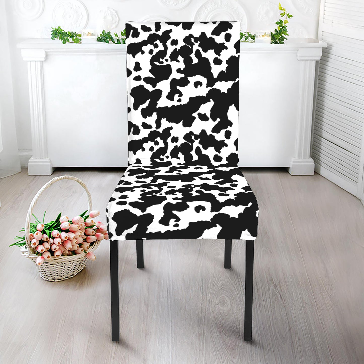 Black And White Cow Pattern Print Dining Chair Slipcover