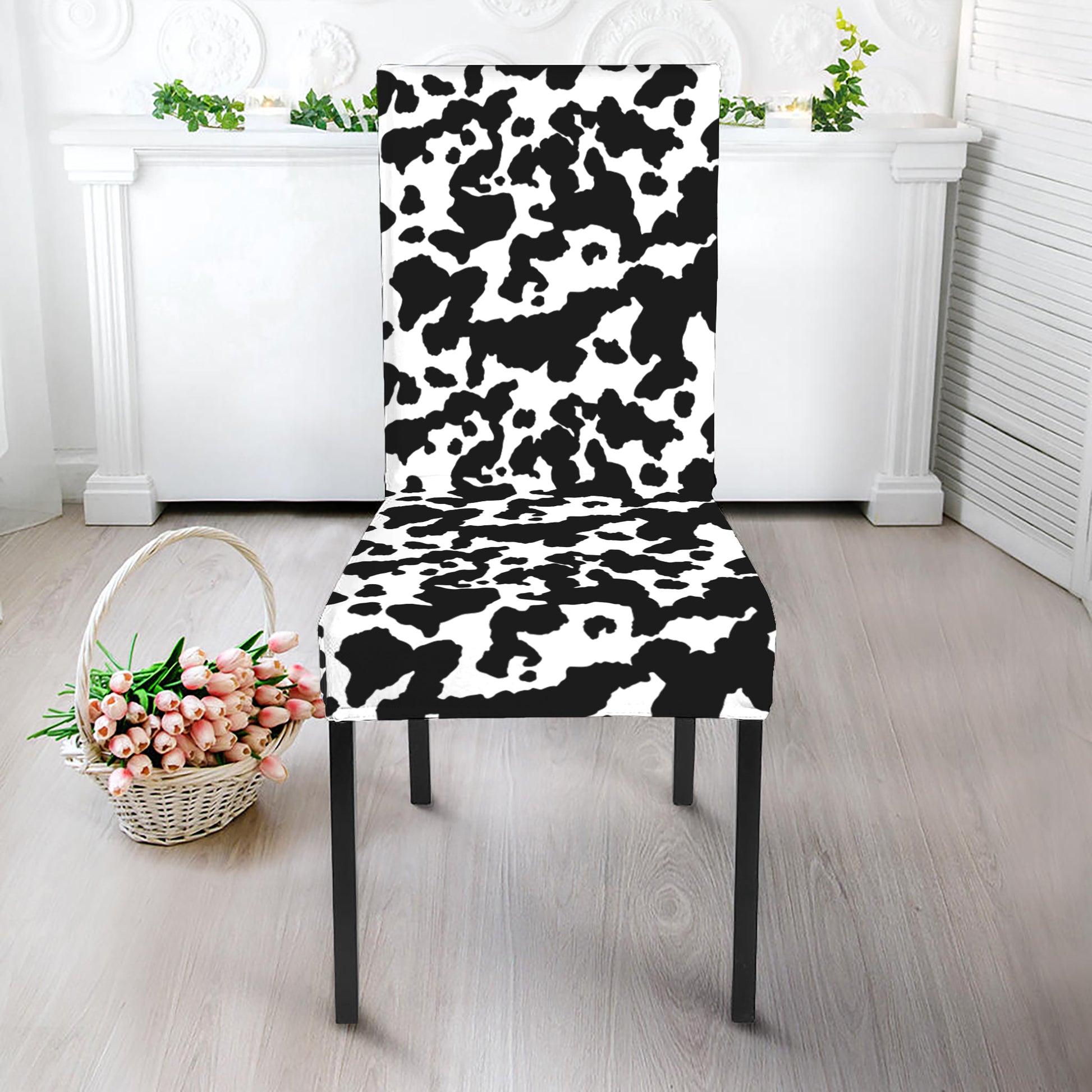 Black And White Cow Pattern Print Dining Chair Slipcover