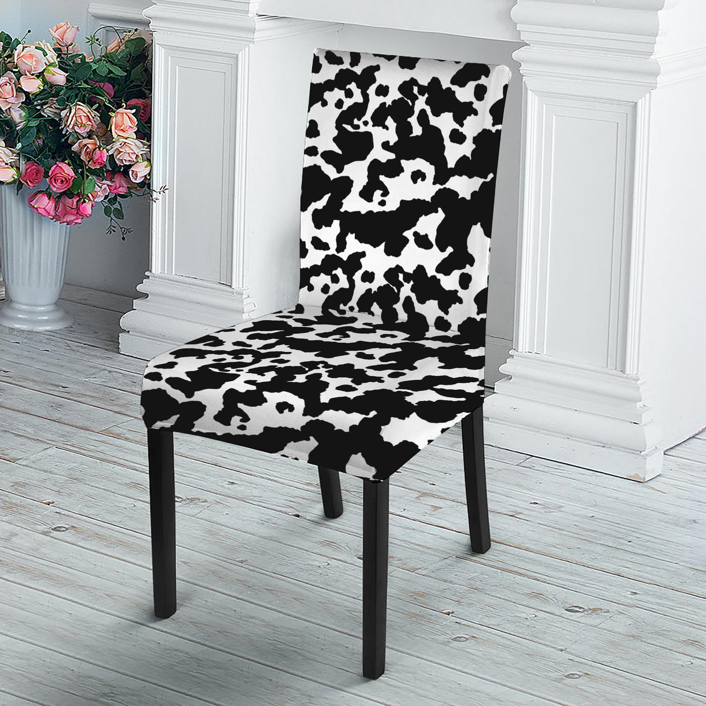 Black And White Cow Pattern Print Dining Chair Slipcover