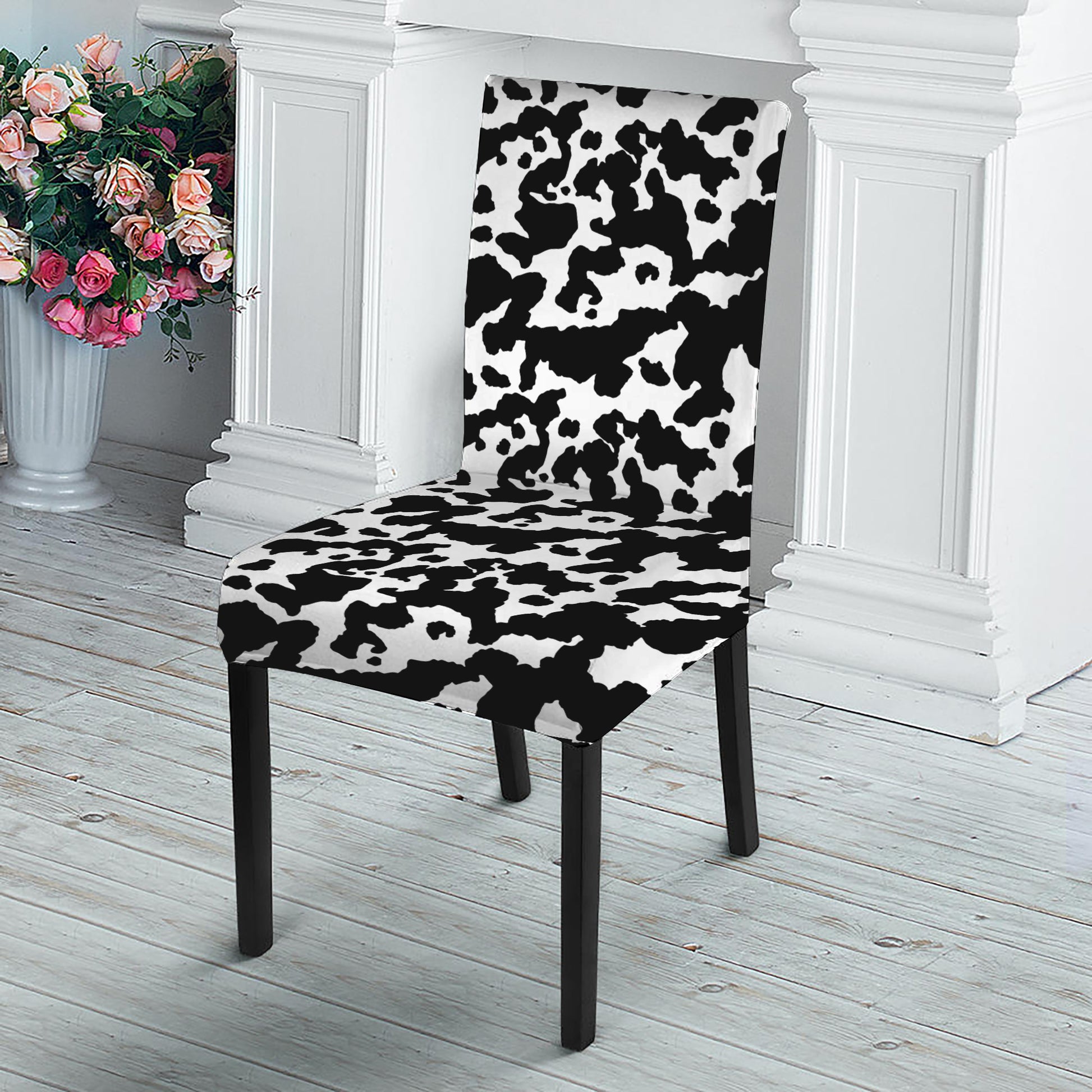 Black And White Cow Pattern Print Dining Chair Slipcover