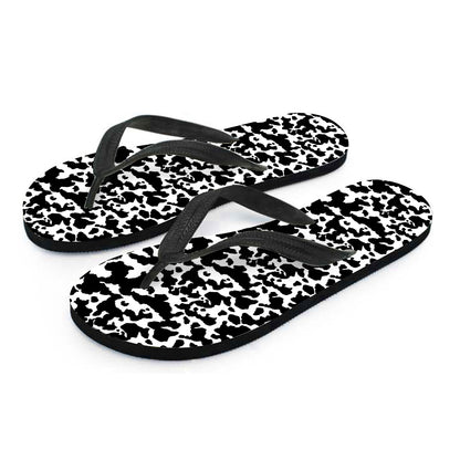 Black And White Cow Pattern Print Flip Flops